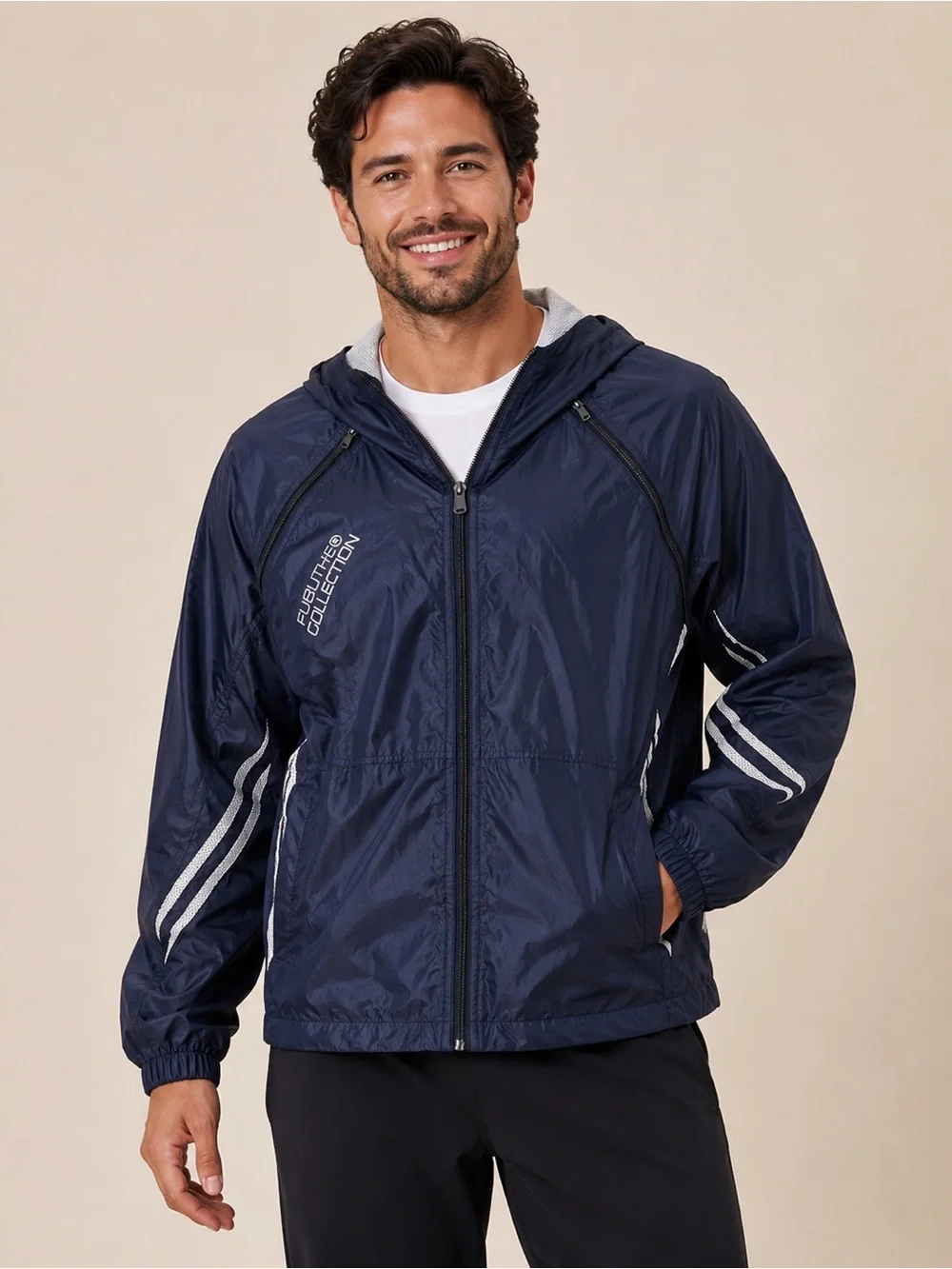Vintage Fubu Collection Navy Hooded Windbreaker Jacket Lightweight  x large xl